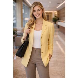 J Jill Women’s Silk/linen Blazer 10P Muted Yellow 3 Button Academia Easter EUC